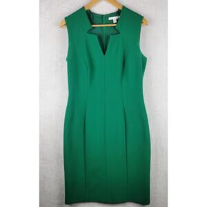 Sz 8 Hugo Boss Dress Midi Straight Sleeveless Green Zip Work Career Office Money